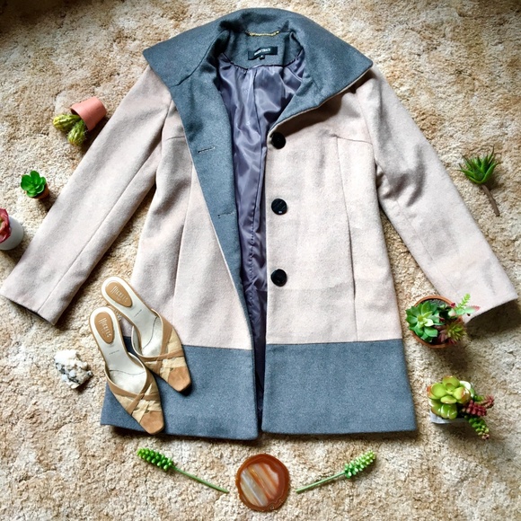 {Ellen Tracy} Wool Angora Blend Grey & Tan Coat 12 - Picture 3 of 8